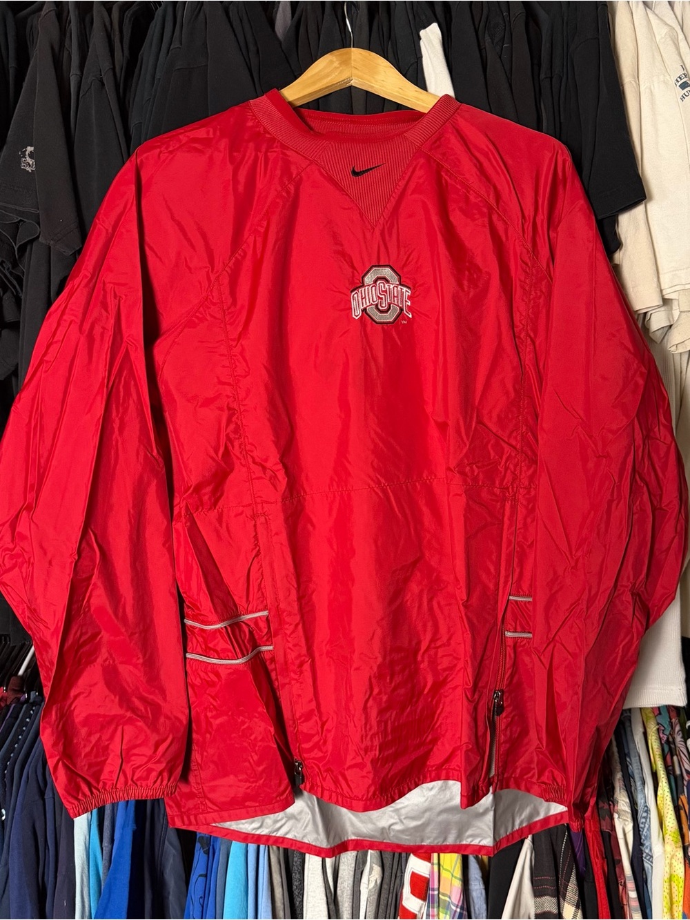 Nike Ohio State Center Swoosh Windbreaker Jacket Mens Large Red College Football